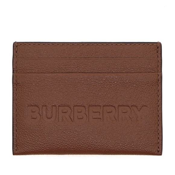 Burberry Sandon Card Case Wallet Embossed Logo Tan Leather New - Picture 1 of 4